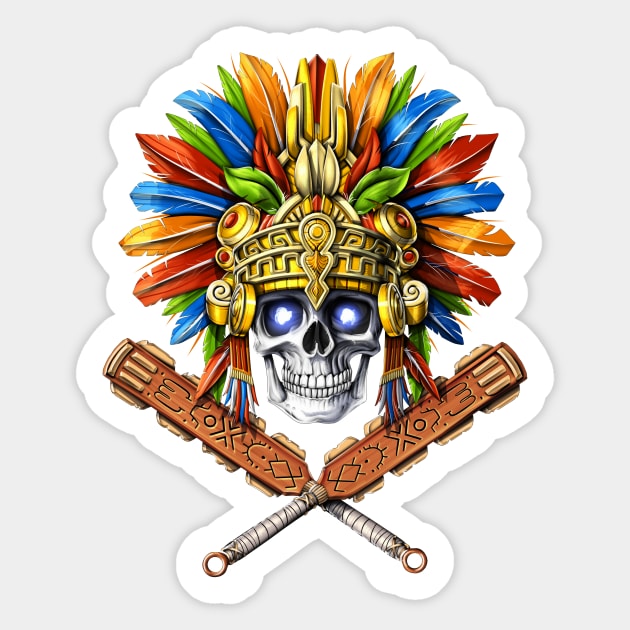 Aztec Skull Warrior Sticker by underheaven